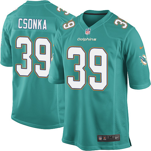 Men's Game Larry Csonka Nike Jersey Aqua Green Home - #39 NFL Miami Dolphins